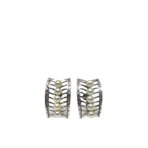 Deco Engraved Akoya Saltwater Cultured Pearl Screwback Earrings- Sterling Silver