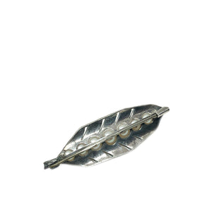 Engraved Nouveau Japanese Cultured Saltwater Akoya Pearl Brooch- Sterling Silver