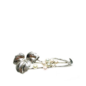 Branch Leaf Japanese Akoya Cultured Saltwater Pearl Brooch- Sterling Silver