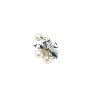 Leaf Milgrain Akoya Saltwater Japanese Cultured Pearl Vintage Screwback Earrings- Sterling Silver