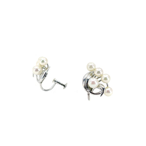 Swirl Modernist Akoya Saltwater Japanese Cultured Pearl Vintage Screwback Earrings- Sterling Silver