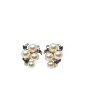 Botanical Akoya Saltwater Cultured Pearl Screwback Earrings- Sterling Silver