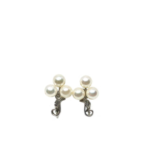 Leaf Engraved Akoya Saltwater Cultured Pearl Screwback Earrings- Sterling Silver