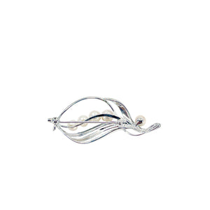 Modern Leaf Japanese Saltwater Akoya Cultured Pearl Vintage Brooch Pendant- Sterling Silver
