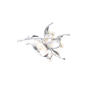Floral Modernist Japanese Saltwater Akoya Vintage Cultured Pearl Brooch- Sterling Silver