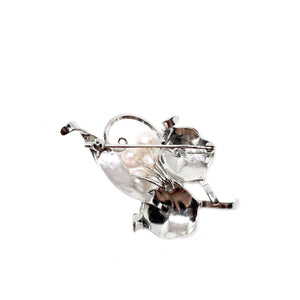 Textured Leaf Japanese Akoya Cultured Saltwater Pearl Brooch- Sterling Silver Back