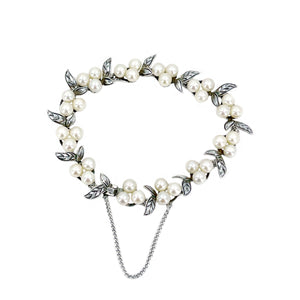 Vintage Leafy Link Japanese Saltwater Akoya Cultured Pearl Bracelet- Sterling Silver