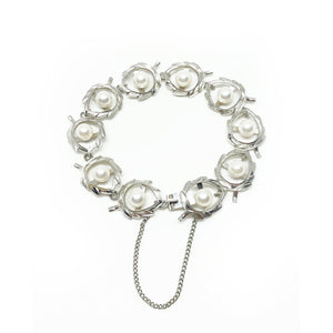 Leafy Link Japanese Saltwater Akoya Cultured Pearl Bracelet- Sterling Silver