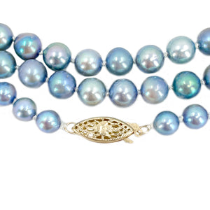 Flapper Blue Japanese Saltwater Akoya Cultured Pearl Opera Graduated Necklace - 14K Yellow Gold 49 Inch