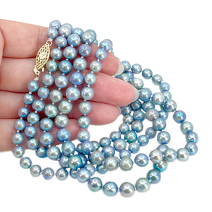 Flapper Blue Japanese Saltwater Akoya Cultured Pearl Opera Graduated Necklace - 14K Yellow Gold 49 Inch