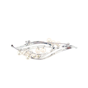 Mid Century Brushed Japanese Saltwater Akoya Vintage Cultured Pearl Brooch- Sterling Silver