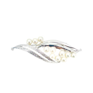 Mid Century Brushed Japanese Saltwater Akoya Vintage Cultured Pearl Brooch- Sterling Silver