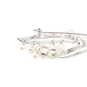 Mid Century Brushed Japanese Saltwater Akoya Vintage Cultured Pearl Brooch- Sterling Silver