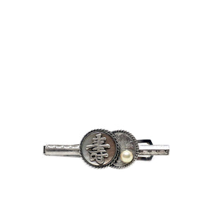 Long Life Engraved Mother of Pearl Men's Japanese/Chinese Saltwater Akoya Cultured Pearl Tie Bar- Sterling Silver