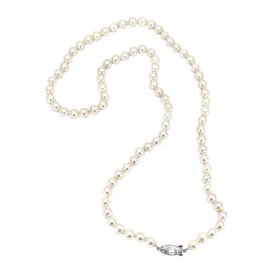 Vintage Long Engraved Japanese Saltwater Cultured Akoya Pearl Necklace - Sterling Silver 24.50 Inch