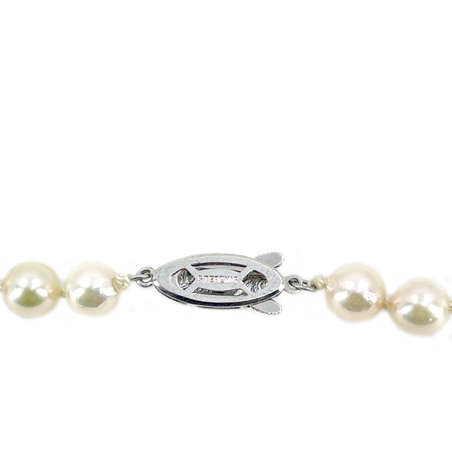 Vintage Long Engraved Japanese Saltwater Cultured Akoya Pearl Necklace - Sterling Silver 24.50 Inch