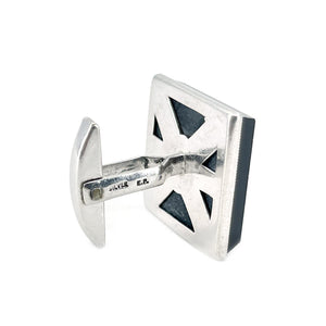 Black Dice Lucky Mid Century Modern Japanese Akoya Pearl Onyx Cufflinks- Sterling Silver
