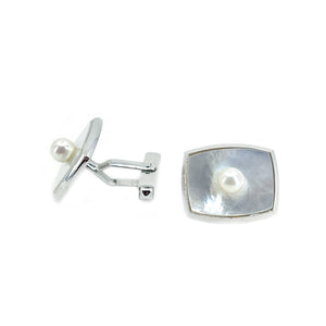 Modernist Mother of Pearl Japanese Akoya Saltwater Pearl Vintage Cufflinks- Sterling Silver