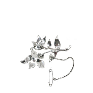 Marcasite Branch Japanese Akoya Cultured Saltwater Pearl Floral Brooch- Sterling Silver