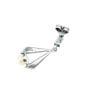 Marcasite Antique Akoya Saltwater Cultured Pearl Pierced Drop Earrings- Sterling Silver
