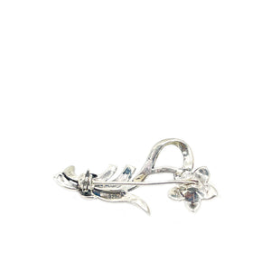Marcasite Flower Japanese Akoya Cultured Saltwater Pearl Brooch- Sterling Silver