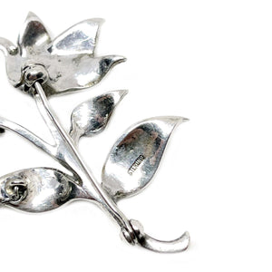 Marcasite Branch Japanese Akoya Cultured Saltwater Pearl Floral Brooch- Sterling Silver