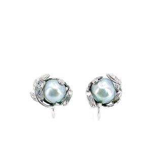 Maruwa Tokyo Blue Baroque Akoya Saltwater Cultured Pearl Screwback Earrings- Sterling Silver