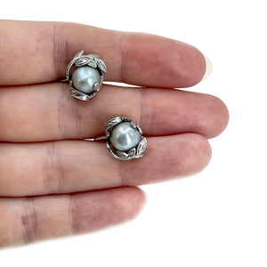 Maruwa Tokyo Blue Baroque Akoya Saltwater Cultured Pearl Screwback Earrings- Sterling Silver