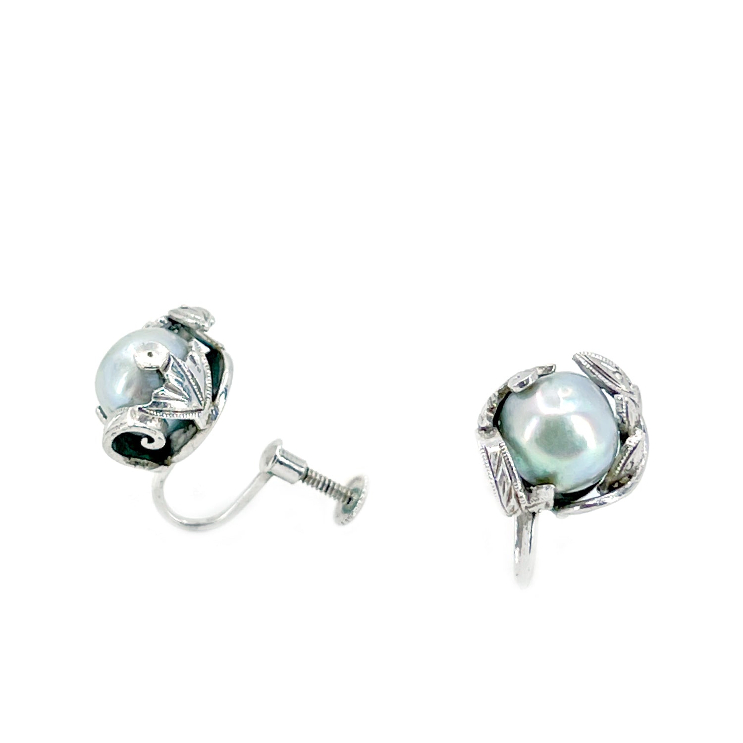 Maruwa Tokyo Blue Baroque Akoya Saltwater Cultured Pearl Screwback Earrings- Sterling Silver