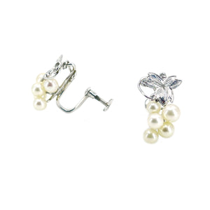 Maruwa Vintage Designer Akoya Saltwater Cultured Pearl Vintage Screwback Grape Earrings- Sterling Silver