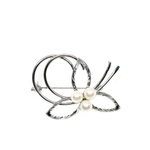 Maruwa Swirl Brooch Japanese Saltwater Cultured Akoya Pearl Brooch- Sterling Silver