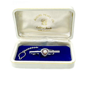 Vintage Maruwa Men's Japanese Saltwater Akoya Cultured Pearl Mother Of Pearl Tie Bar- Sterling Silver