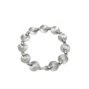 Mid Century Modern Disk Japanese Saltwater Akoya Cultured Pearl Bracelet- Sterling Silver Front