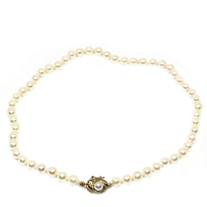 Leafy Mid Century Japanese Saltwater Cultured Akoya Pearl Strand - 14K Yellow Gold 15.25 Inch