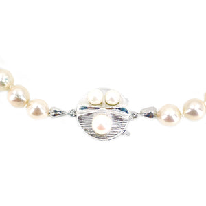 Modernist Retro Japanese Saltwater Cultured Akoya Baroque Pearl Necklace - Coin Silver 24.50 Inch