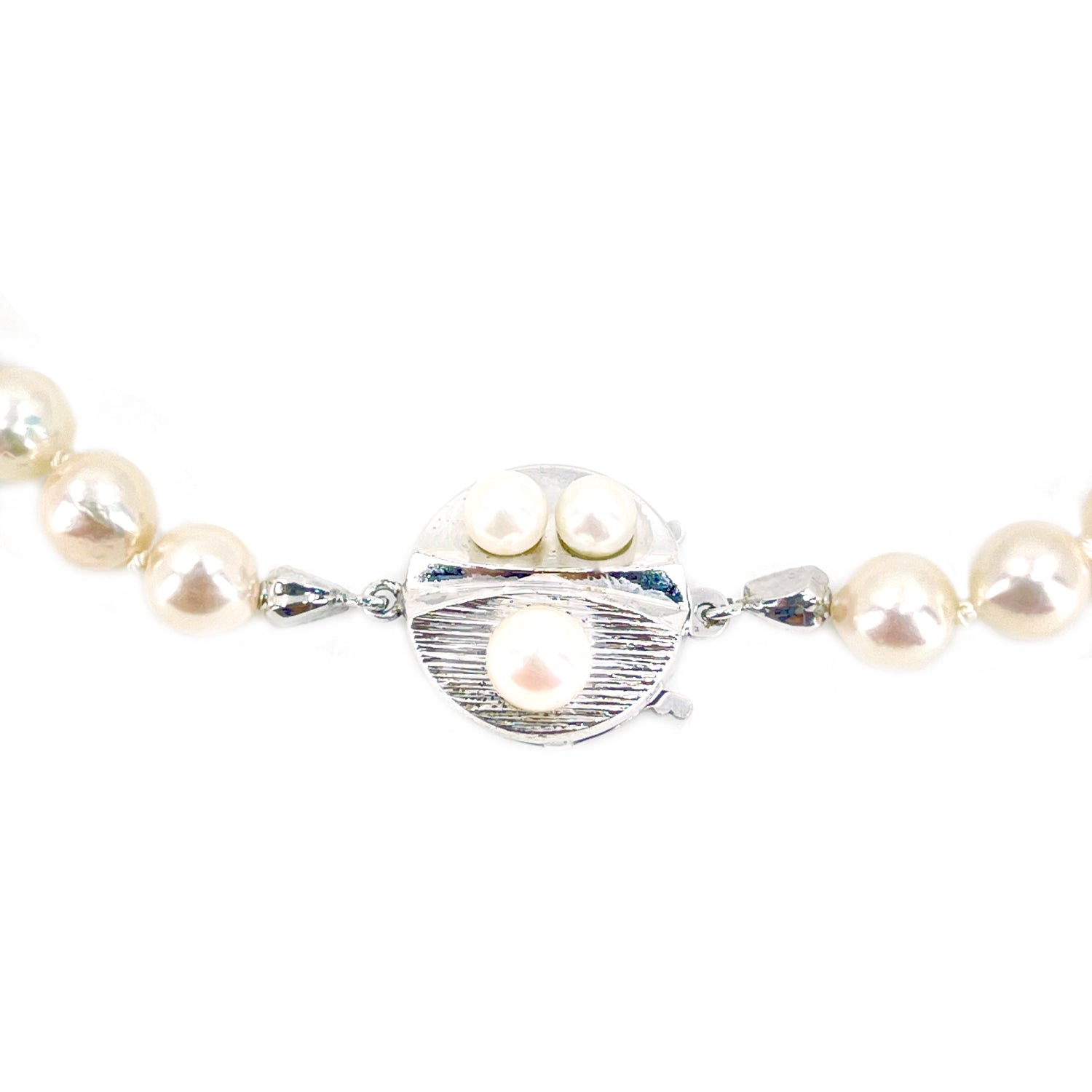 Modernist Retro Japanese Saltwater Cultured Akoya Baroque Pearl Necklace - Coin Silver 24.50 Inch