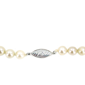 Modernist Retro Saltwater Cultured Akoya Pearl Necklace Vintage Strand- 14K White Gold 17 Inch