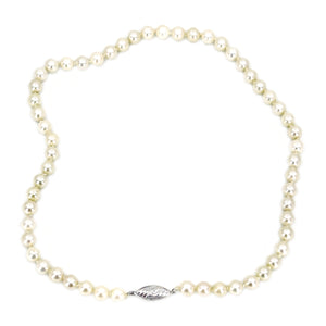 Modernist Retro Saltwater Cultured Akoya Pearl Necklace Vintage Strand- 14K White Gold 17 Inch