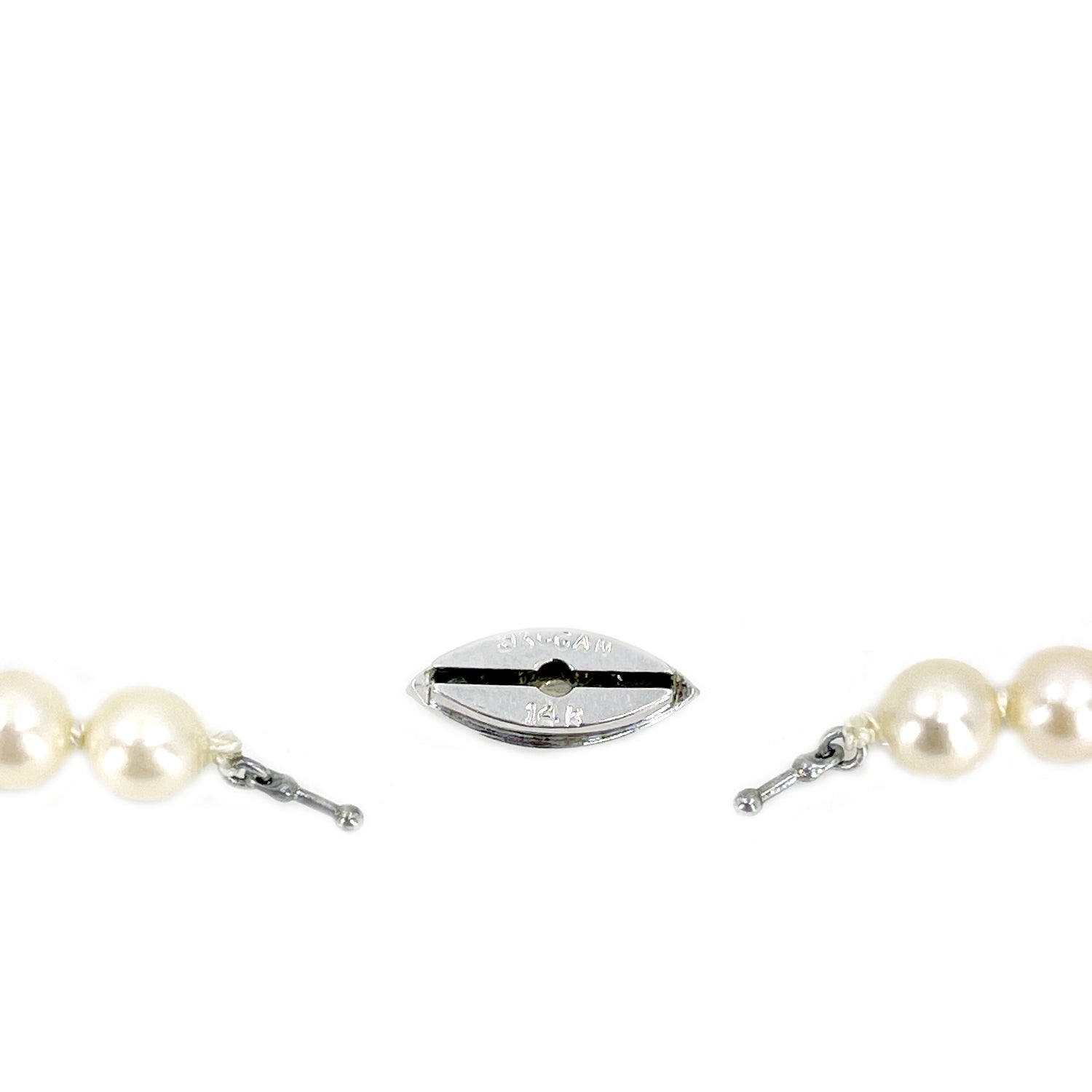 Modernist Retro Saltwater Cultured Akoya Pearl Necklace Vintage Strand- 14K White Gold 17 Inch