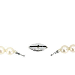 Modernist Retro Saltwater Cultured Akoya Pearl Necklace Vintage Strand- 14K White Gold 17 Inch