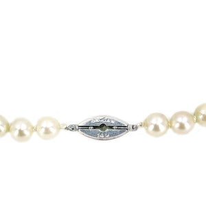 Modernist Retro Saltwater Cultured Akoya Pearl Necklace Vintage Strand- 14K White Gold 17 Inch