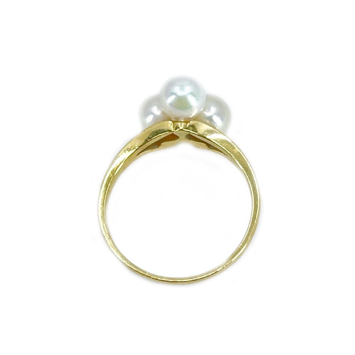 Mikimoto Diamond Cluster Japanese Saltwater Akoya Cultured Pearl Ring- 18K Yellow Gold Sz 6 1/2