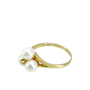 Mikimoto Diamond Cluster Japanese Saltwater Akoya Cultured Pearl Ring- 18K Yellow Gold Sz 6 1/2