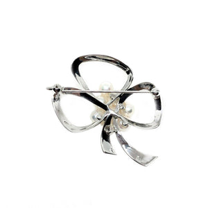 Mikimoto Ribbon Japanese Cultured Saltwater Akoya Pearl Brooch- Sterling Silver