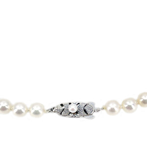 Mikimoto Japanese Cultured Akoya Pearl Retro Beaded Strand Choker Necklace- Sterling Silver 16 Inch