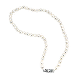 Mikimoto Japanese Cultured Akoya Pearl Retro Beaded Strand Choker Necklace- Sterling Silver 16 Inch