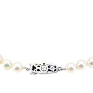 Mikimoto Japanese Cultured Akoya Pearl Retro Beaded Strand Choker Necklace- Sterling Silver 16 Inch