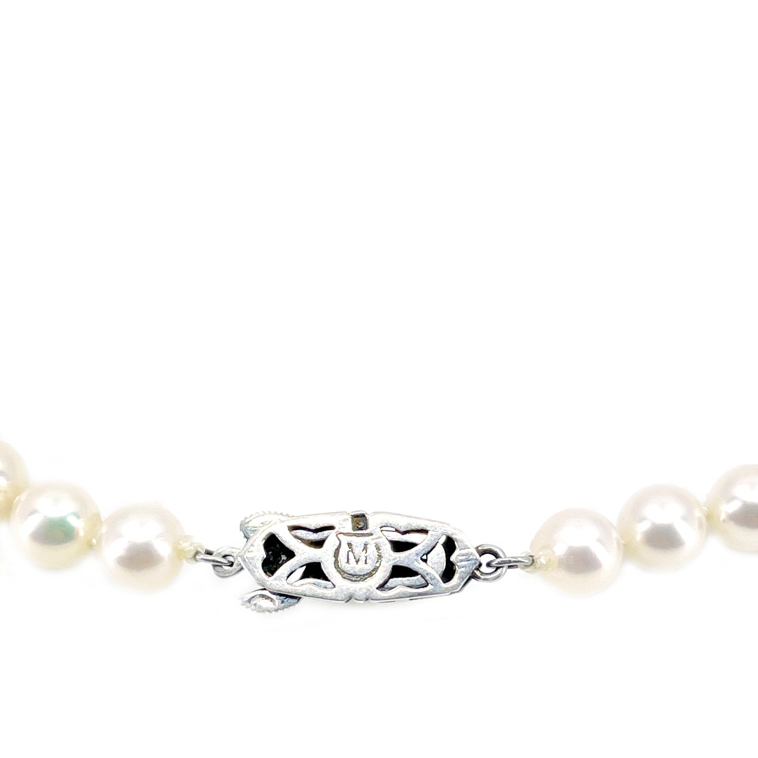 Mikimoto Japanese Cultured Akoya Pearl Retro Beaded Strand Choker Necklace- Sterling Silver 16 Inch