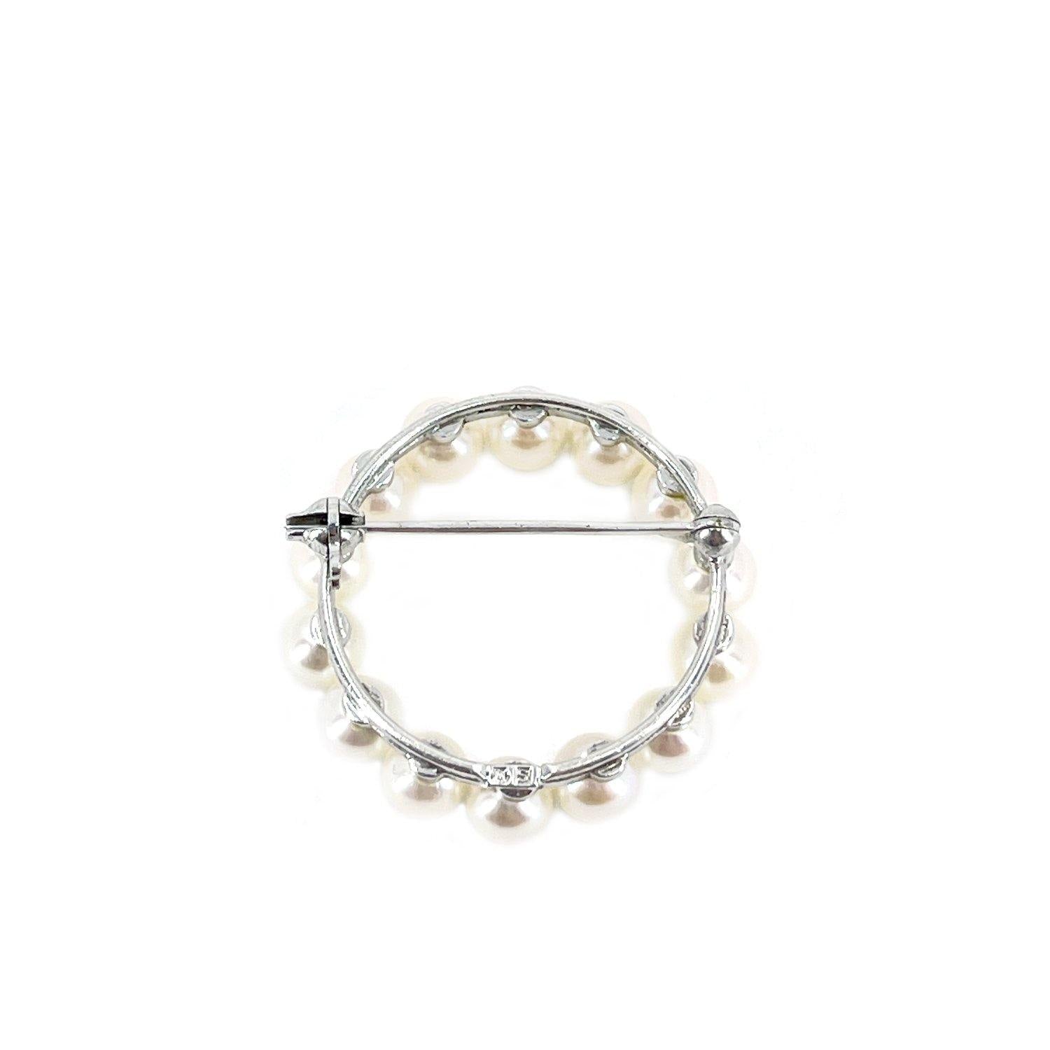 Mikimoto Circle Japanese Cultured Saltwater Akoya Pearl Brooch- Sterling Silver