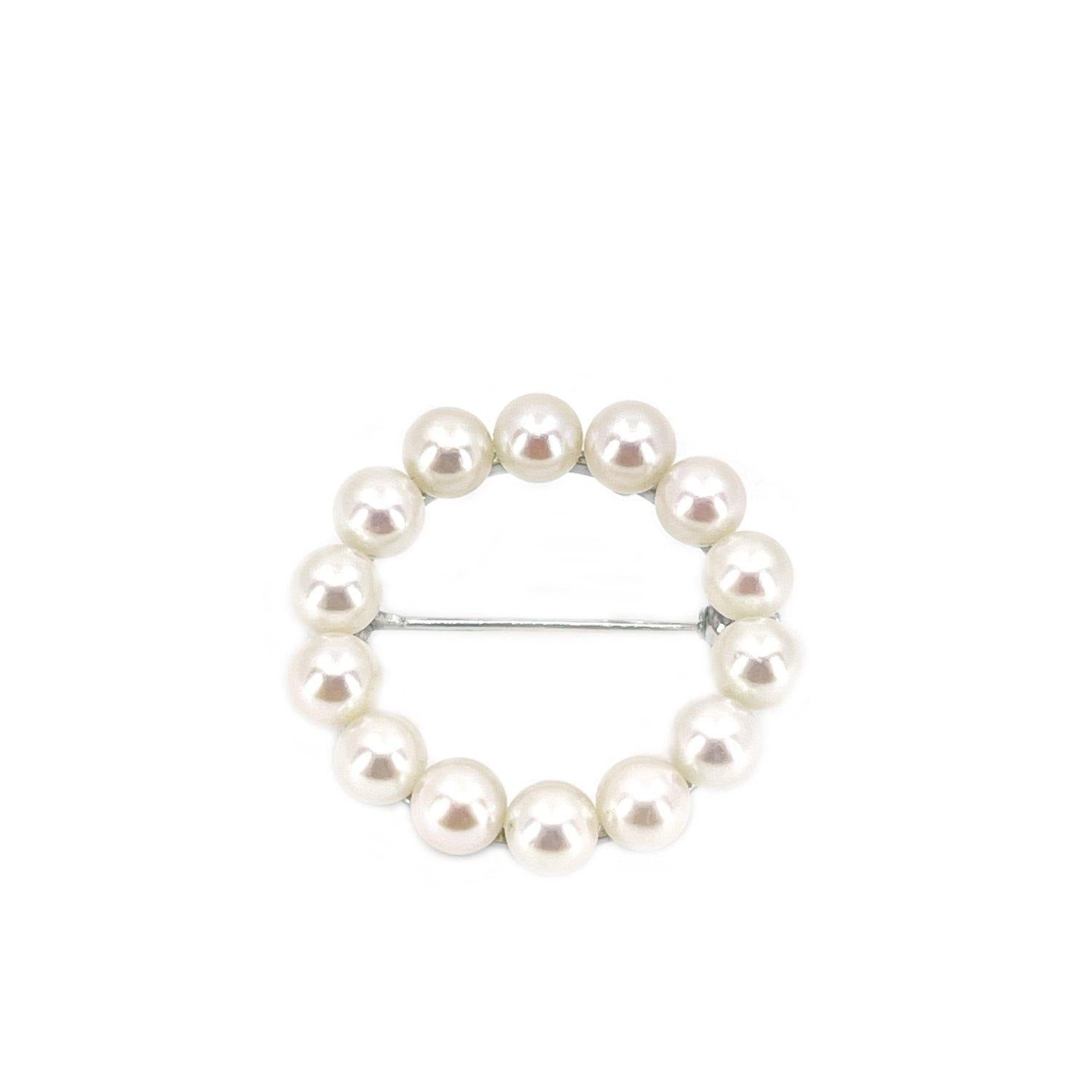 Mikimoto Circle Japanese Cultured Saltwater Akoya Pearl Brooch- Sterling Silver